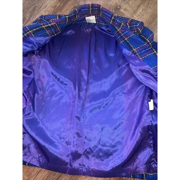 Vintage JR Bentley Blue Purple Plaide Blazer Wool Blend Size Medium one button - Picture 7 of 9